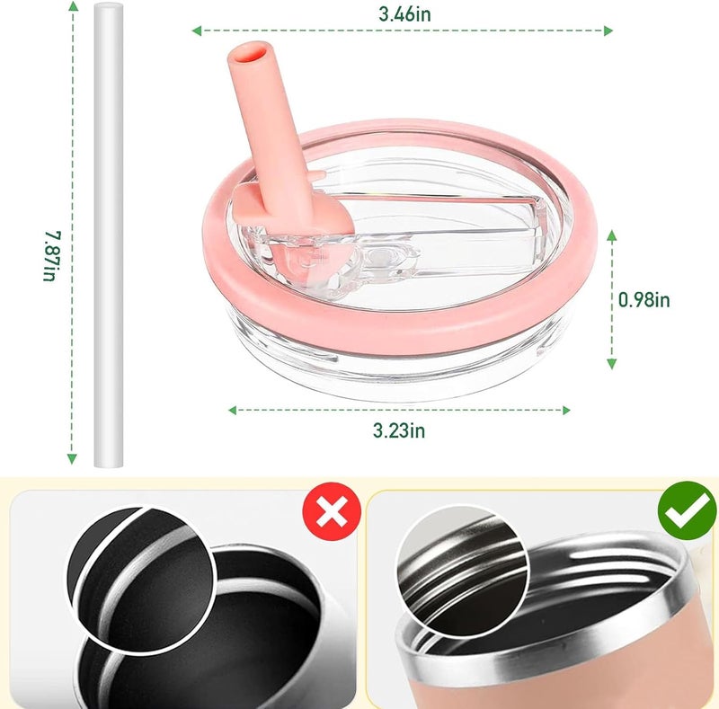 Bnoname 2 Pack 30 oz Tumbler Flip Straw Lid Replacement Compatible for Stanley Quencher, Leak Proof Lid Replacement for 30 OZ Stanley H2.0 FlowState Tumbler,Spill Proof Splash Reusable (Peach) - Image 2