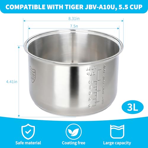 Dukrouk Rice Cooker 55 Cupr Inner Pot Compatible with Tiger JBVA10U Only304 Stainless SteelEasy to Clean and Dishwasher Safe - Image 3