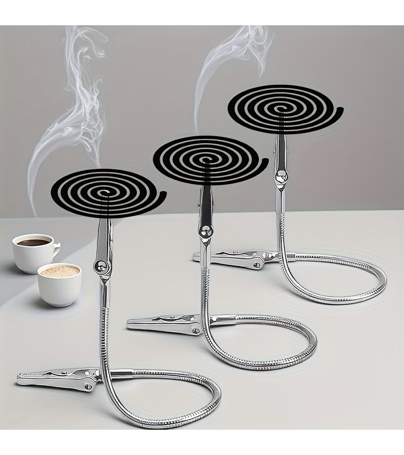 Silvery Adjustable Metal Mosquito Coil Holder With Double Headed Crocodile Clips For Indoor Outdoor Camping - Image 1