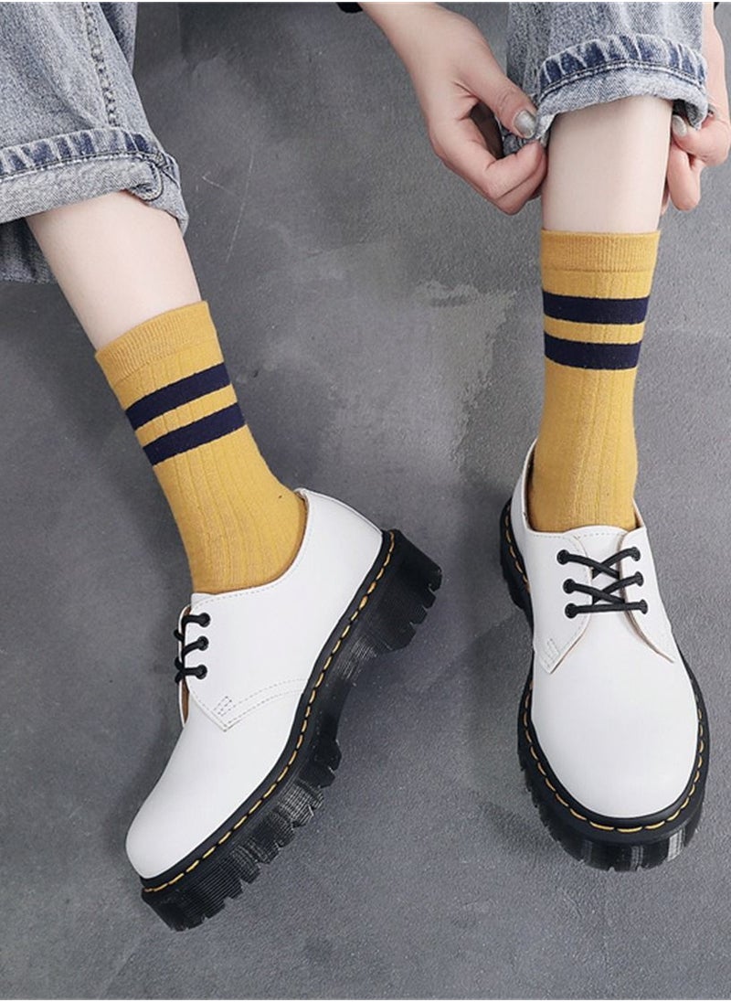 Loquat Women's Low Cut Leather British Style Round Toe Casual Leather Shoes White  - Image 1