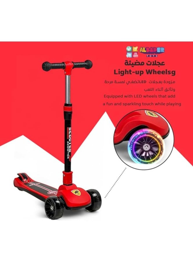 البدر سكوتر توازن للاطفال من البدر، سكوتر ركل بثلاث عجلات قابل للطي، 4 ارتفاعات قابلة للتعديل، يمكنه حمل ما يصل الى 80 كغم، تصميم ممتص للصدمات، يميل الى التوجيه، سكوتر يدوي للاطفال 3-9 سنوات - Image 3