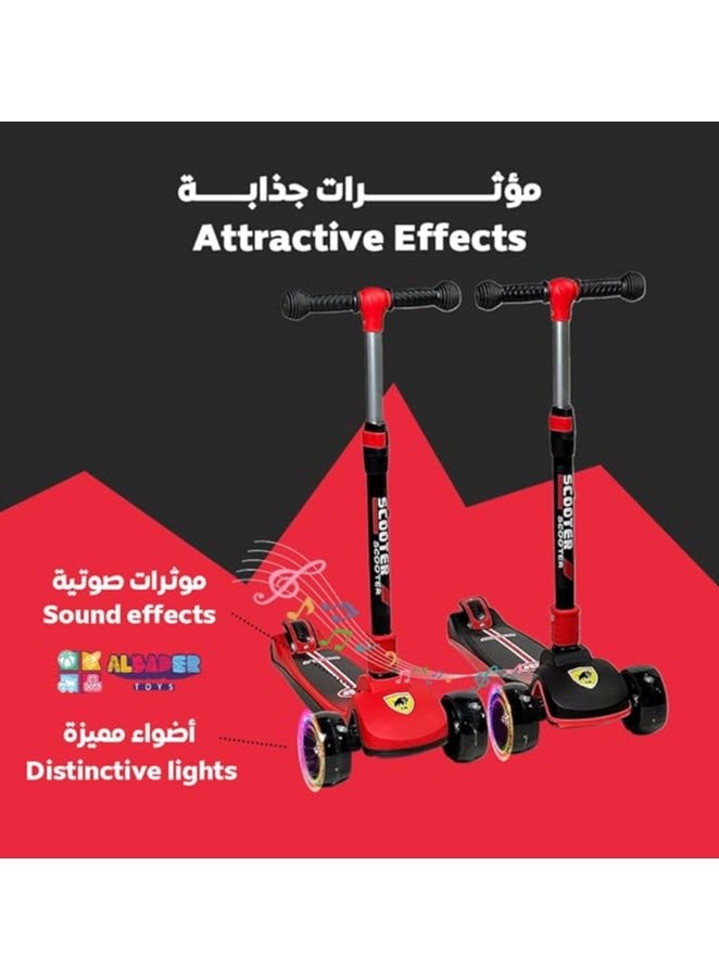 البدر سكوتر توازن للاطفال من البدر، سكوتر ركل بثلاث عجلات قابل للطي، 4 ارتفاعات قابلة للتعديل، يمكنه حمل ما يصل الى 80 كغم، تصميم ممتص للصدمات، يميل الى التوجيه، سكوتر يدوي للاطفال 3-9 سنوات - Image 5