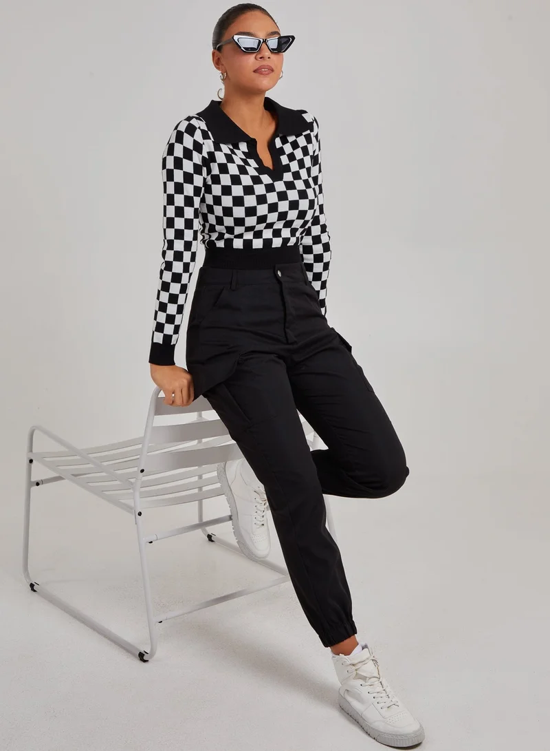 Pink Vanilla Notch Collar Checkered Top