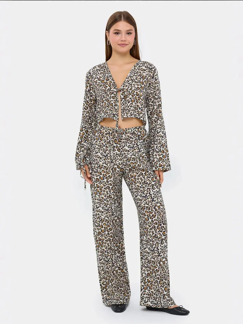 Animal Print V-Neck High Waist Co-ord Set