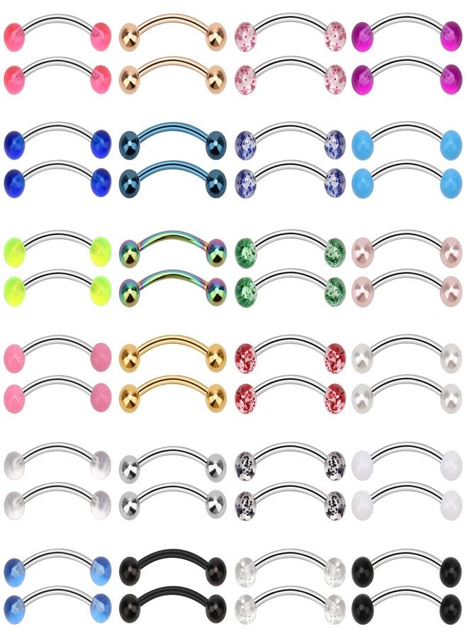 CrazyPiercing 14G Stainless Steel Eyebrow Ring, 48Pcs Curved Barbell Piercing Jewelry Snake Eyes Tongue Rings Nipple Rings Earrings Curved Eyebrow Jewelry for Women Men - Image 1