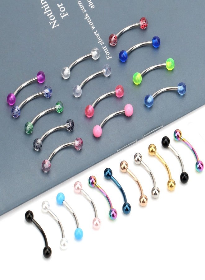 CrazyPiercing 14G Stainless Steel Eyebrow Ring, 48Pcs Curved Barbell Piercing Jewelry Snake Eyes Tongue Rings Nipple Rings Earrings Curved Eyebrow Jewelry for Women Men - Image 5