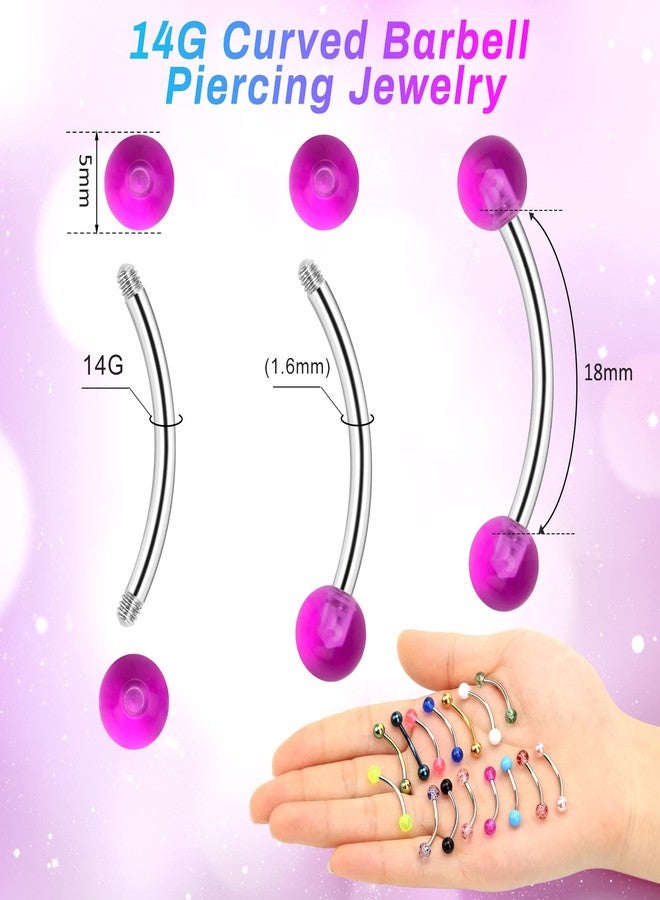 CrazyPiercing 14G Stainless Steel Eyebrow Ring, 48Pcs Curved Barbell Piercing Jewelry Snake Eyes Tongue Rings Nipple Rings Earrings Curved Eyebrow Jewelry for Women Men - Image 2