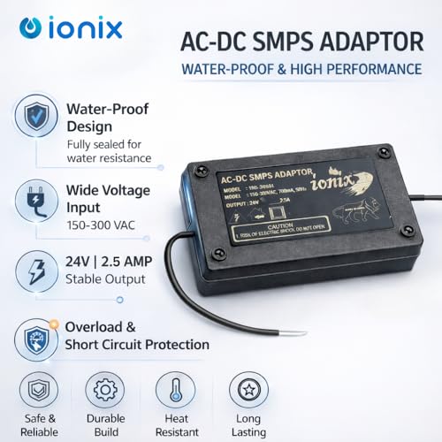 IONIX 24v Power Supply Adapter for Water Purifier,Spare Parts Adapter 24V 2.5A Spectra SMPS, Universal Type Use in All Type RO/UV/UF Water Purifier (Black) - Image 4