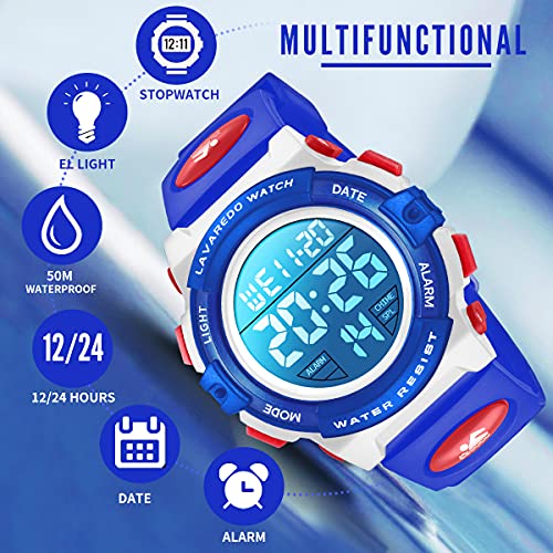 A ALPS A ALPHA Boys Digital Sport Watch, Waterproof Alarm Calendar Analog for 3-15 Year Olds, Rubber Band, LED Display, Multifunctional Chronograph - Image 3