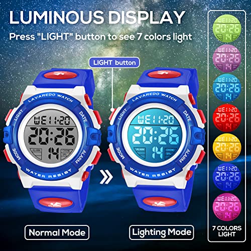 A ALPS A ALPHA Boys Digital Sport Watch, Waterproof Alarm Calendar Analog for 3-15 Year Olds, Rubber Band, LED Display, Multifunctional Chronograph - Image 2