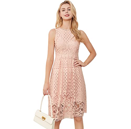 VEIISAR Womens Fashion Sleeveless Lace Fit Flare Elegant Cocktail Party Dress (Small, Pink) - Image 4