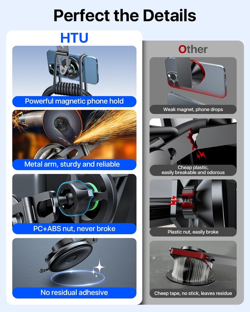 HTU 2026 Upgraded Car Phone Holder for Magsafe Magnetic Car Phone Mount [360Â° Adjustable 99LBS Ultra Suction] Cell Phone Holders for Tesla Cars/Gym/Mirror Mount for iPhone & Android (Black) - Image 4