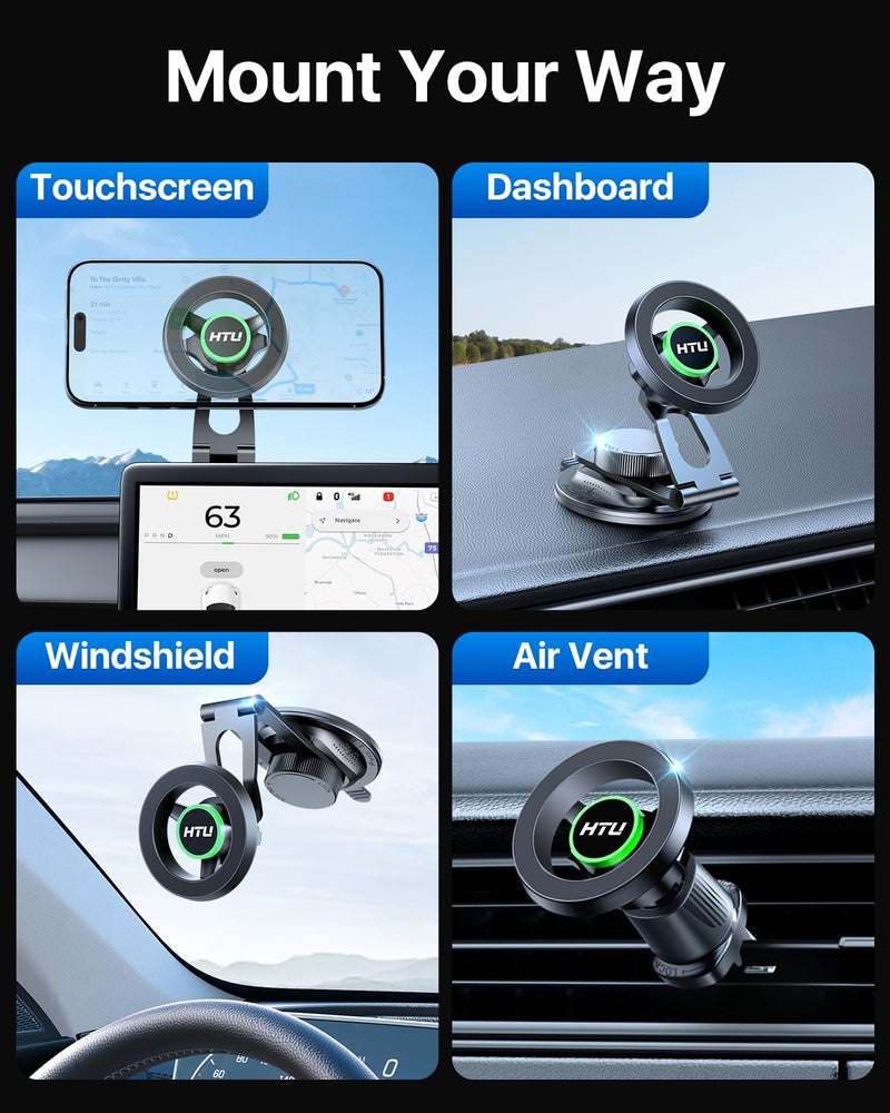 HTU 2026 Upgraded Car Phone Holder for Magsafe Magnetic Car Phone Mount [360Â° Adjustable 99LBS Ultra Suction] Cell Phone Holders for Tesla Cars/Gym/Mirror Mount for iPhone & Android (Black) - Image 2