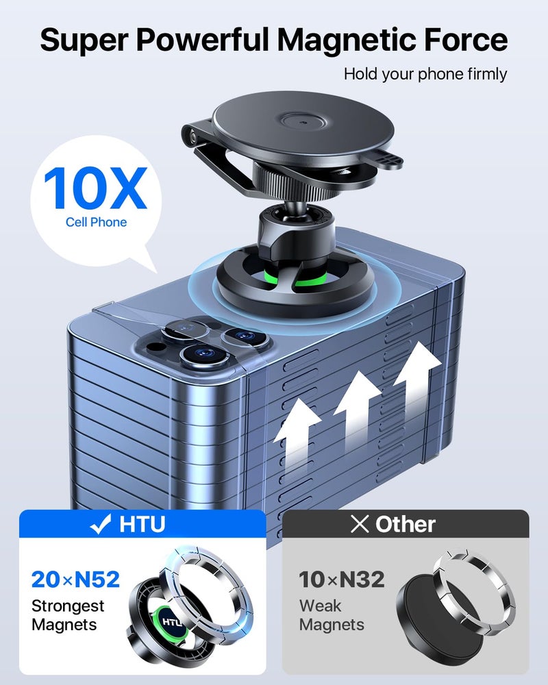 HTU 2026 Upgraded Car Phone Holder for Magsafe Magnetic Car Phone Mount [360Â° Adjustable 99LBS Ultra Suction] Cell Phone Holders for Tesla Cars/Gym/Mirror Mount for iPhone & Android (Black) - Image 5