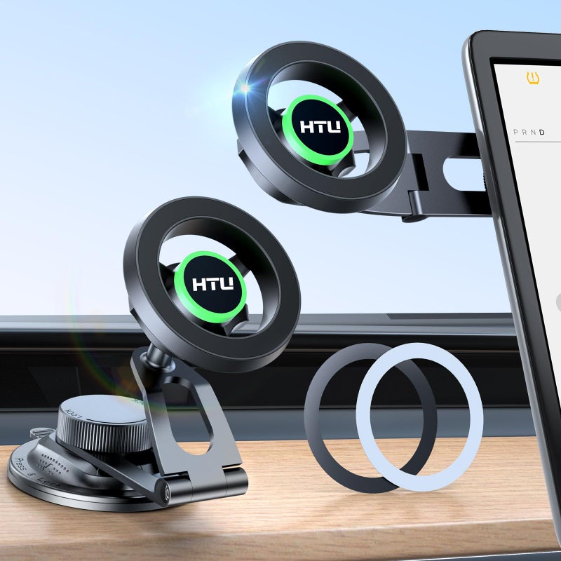 HTU 2026 Upgraded Car Phone Holder for Magsafe Magnetic Car Phone Mount [360Â° Adjustable 99LBS Ultra Suction] Cell Phone Holders for Tesla Cars/Gym/Mirror Mount for iPhone & Android (Black) - Image 1