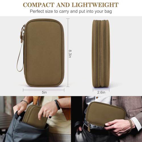 FYY Electronic Organizer, Travel Cable Organizer Bag Pouch Electronic Accessories Carry Case Portable Waterproof Double Layers Storage Bag for Cable, Charger, Phone, Earphone, Medium Size- Brown - Image 2