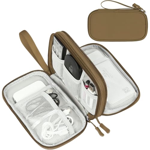 FYY Electronic Organizer, Travel Cable Organizer Bag Pouch Electronic Accessories Carry Case Portable Waterproof Double Layers Storage Bag for Cable, Charger, Phone, Earphone, Medium Size- Brown - Image 1