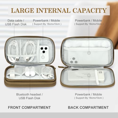 FYY Electronic Organizer, Travel Cable Organizer Bag Pouch Electronic Accessories Carry Case Portable Waterproof Double Layers Storage Bag for Cable, Charger, Phone, Earphone, Medium Size- Brown - Image 3