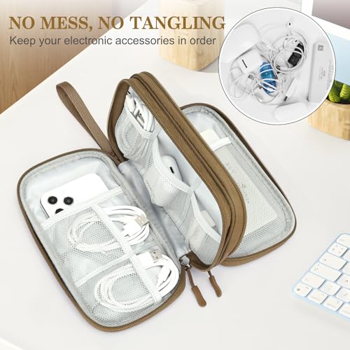 FYY Electronic Organizer, Travel Cable Organizer Bag Pouch Electronic Accessories Carry Case Portable Waterproof Double Layers Storage Bag for Cable, Charger, Phone, Earphone, Medium Size- Brown - Image 5