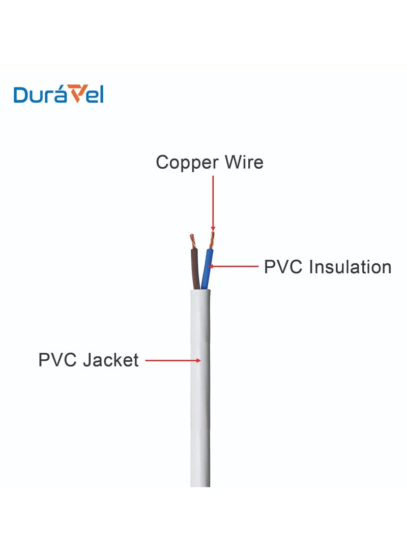 Duravel - Duravel Electrical Cable Wire, White PVC Insulated, Round Flexible Power Cord (2 CORE 10 METER, 0.75MM) - Image 1