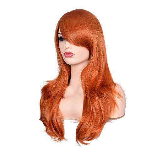 morvally 23" Long Wig Big Wavy Heat Resistant Synthetic Straight Hair with Bangs for Cosplay Costume Halloween Party (2735# Ginger Orange) - Image 3