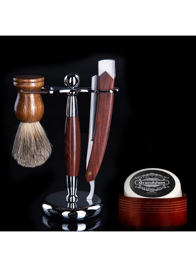 Grandslam Men Straight Shaving Razor Badger Hair Brush Stand Holder Leather Strop Soap Bowl - Image 3