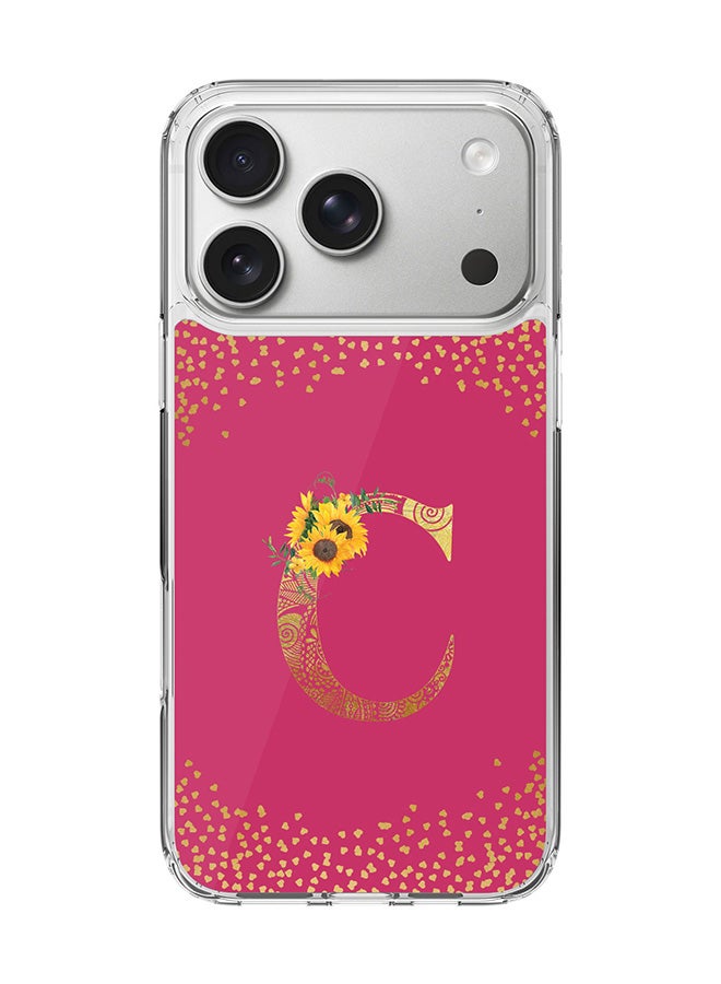 Stylizedd Classic Clear MagSafe Case for iPhone 17 Pro , Hybrid Soft Case Flexible Edges Anti Drop TPU PC Gel Thin Transparent Cover [ Designed for iPhone 17 Pro ] - Custom Monogram Initial Letter Floral Pattern Alphabet - C ( Deep Pink Rose )