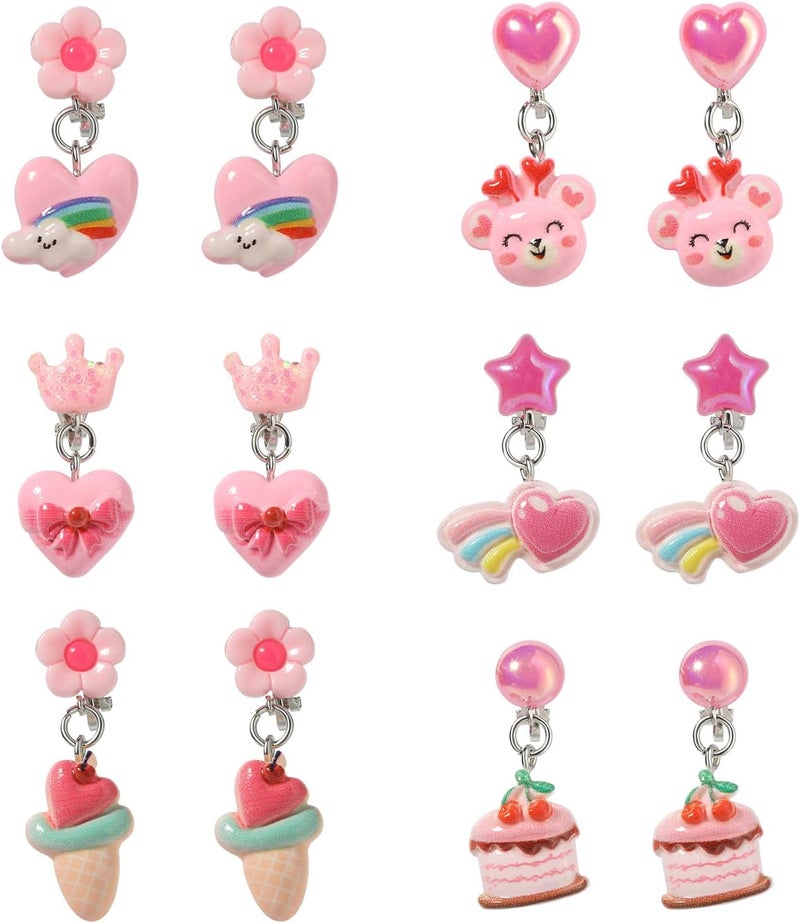 PinkSheep Clip On Earrings for Little Girls, Bling Rainbow Earrings for Kids Party Favor - Image 1