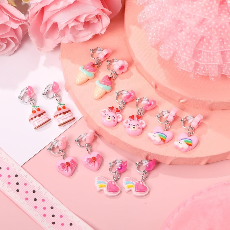 PinkSheep Clip On Earrings for Little Girls, Bling Rainbow Earrings for Kids Party Favor - Image 3