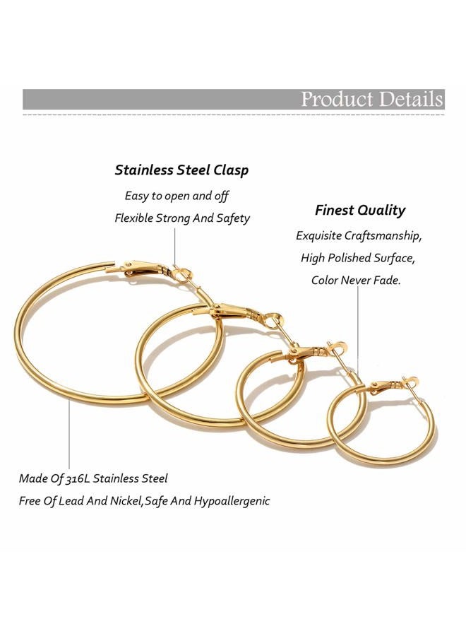 Cuicanstar 12 Pairs Stainless Steel Hoop Earrings Hypoallergenic gold Hoops Earrings Set for Women Girls, Stainless Steel, stainless steel - Image 4