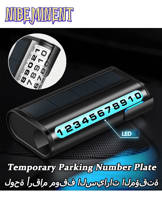 NIBEMINENT Car Temporary Parking Number Plate with Night Light, Solar-powered with No Charging Needed, Rotating Dial for Hidden Display, Premium Creative Move Card, Phone Holder, and Ornament, Black - Image 1
