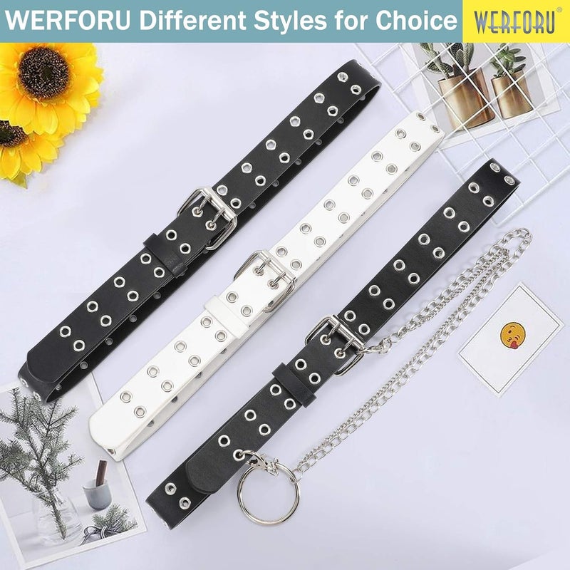 Werforu Kids Double Grommet Belts With Holes for Girls Boys PU Leather Two Row Grommet Waist Belt for Jeans Dress - Image 5