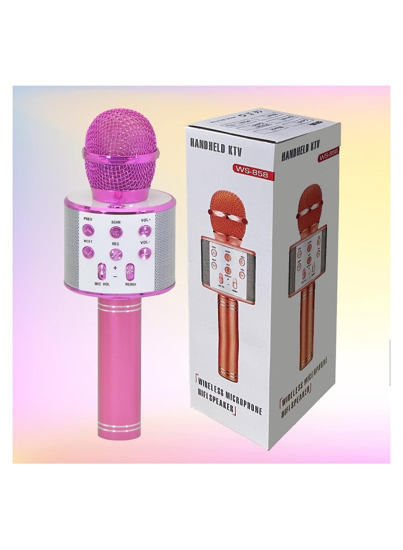 Gifts for Girls Age 4-10, Wireless Bluetooth Karaoke Microphone for Kids Girls Gifts for 5-10 Year Old Girls Toys for 5-10 Year Old Girls Boys Pink KIBM1