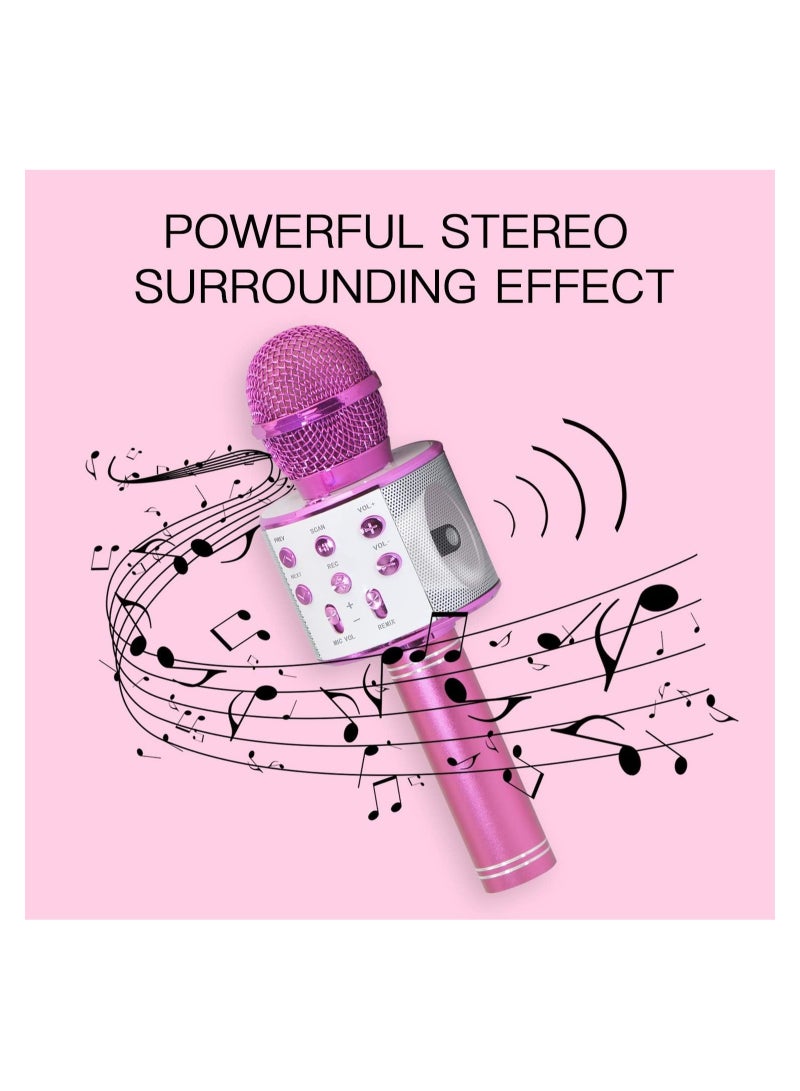 Gifts for Girls Age 4-10, Wireless Bluetooth Karaoke Microphone for Kids Girls Gifts for 5-10 Year Old Girls Toys for 5-10 Year Old Girls Boys Pink KIBM1