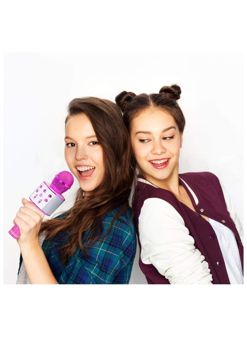 Gifts for Girls Age 4-10, Wireless Bluetooth Karaoke Microphone for Kids Girls Gifts for 5-10 Year Old Girls Toys for 5-10 Year Old Girls Boys Pink KIBM1