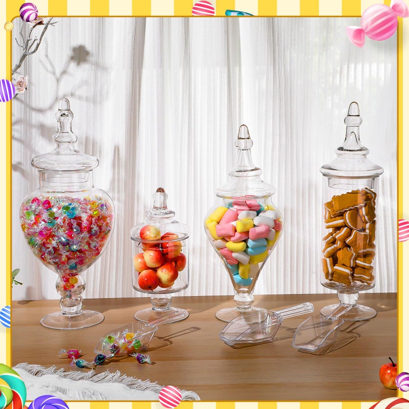 Mimorou Set of 4 Glass Apothecary Jars with Lids and Plastic Scoops, Large Clear Candy Buffet Jars Decorative Storage Canisters Set Table Glass Containers for Candy Bar Wedding Kitchen Bathroom - Image 5