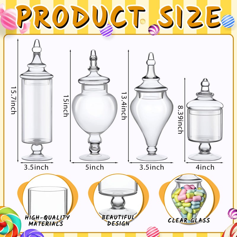 Mimorou Set of 4 Glass Apothecary Jars with Lids and Plastic Scoops, Large Clear Candy Buffet Jars Decorative Storage Canisters Set Table Glass Containers for Candy Bar Wedding Kitchen Bathroom - Image 2