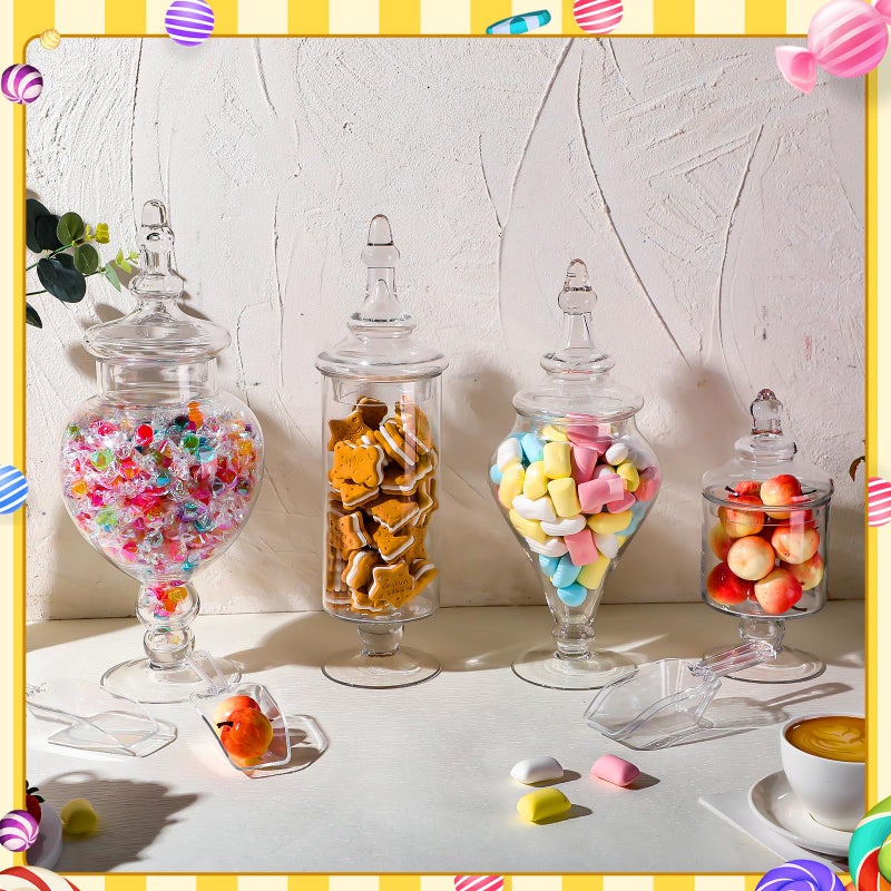 Mimorou Set of 4 Glass Apothecary Jars with Lids and Plastic Scoops, Large Clear Candy Buffet Jars Decorative Storage Canisters Set Table Glass Containers for Candy Bar Wedding Kitchen Bathroom - Image 4