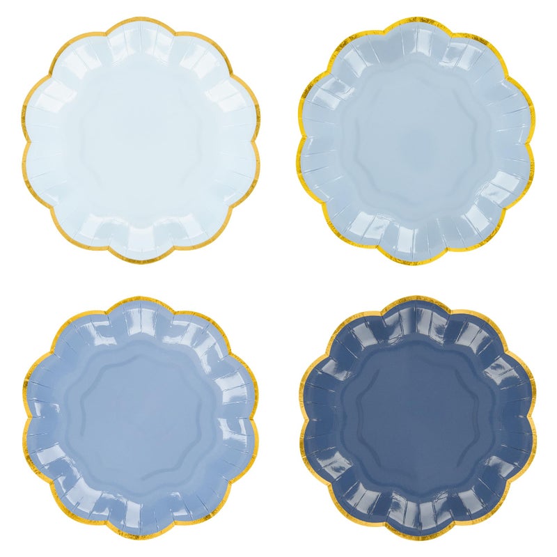AimFun 24 Pcs Dusty Blue Party Plates Gradient Blue Dessert Paper Plate 7 Inch Gold Foil Scalloped Edge Disposable Cake Plates for Fatherâ€™s Day Birthday Bridal Baby Shower Wedding Party Supplies - Image 1
