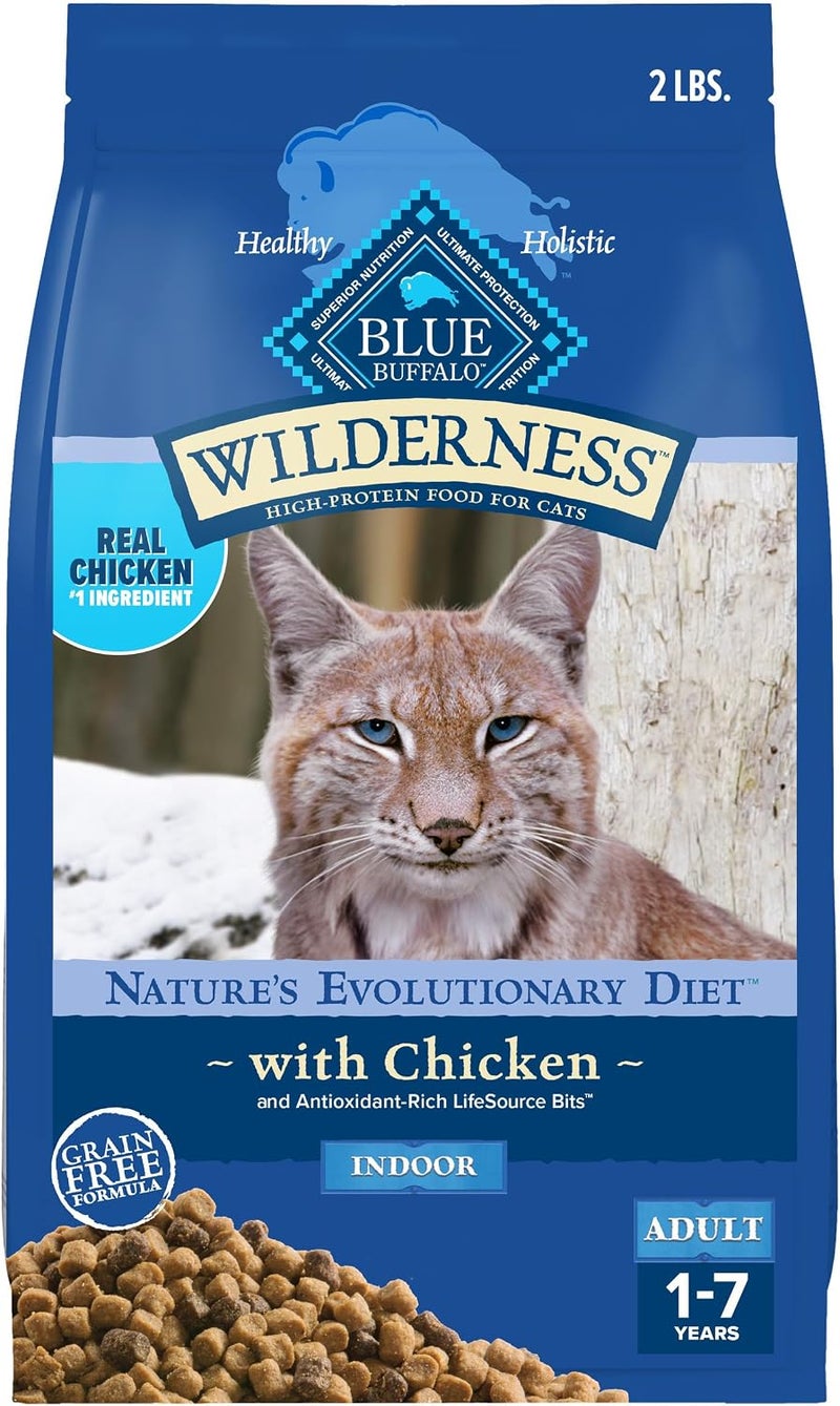 Blue Buffalo Wilderness Nature's Evolutionary Diet High-Protein, Grain-Free Natural Dry Food for Adult Cats, Chicken, 2-lb. Bag - Image 1