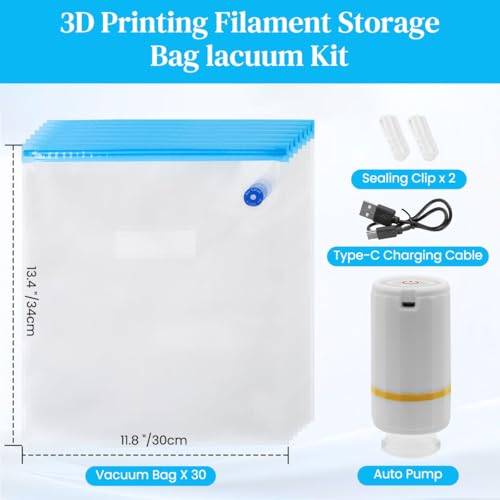 Serplex® 3D Printer Filament Vacuum Storage Bags & Electric Air Pump with 10 Filament Vacuum Storage Bags,2 Sliding Sealing Clips Moisture Protection for 1Kg,300x340mm - Image 2