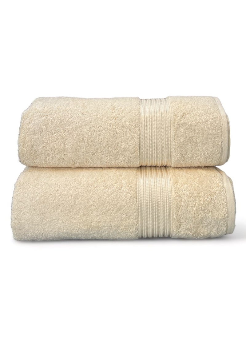 2 Pcs Premium Soft And Quick Dry Bath Sheet 550 GSM - Towels For Bathroom, Pool, Beach And Spa (85x170cm) Set Of 2 - Beige