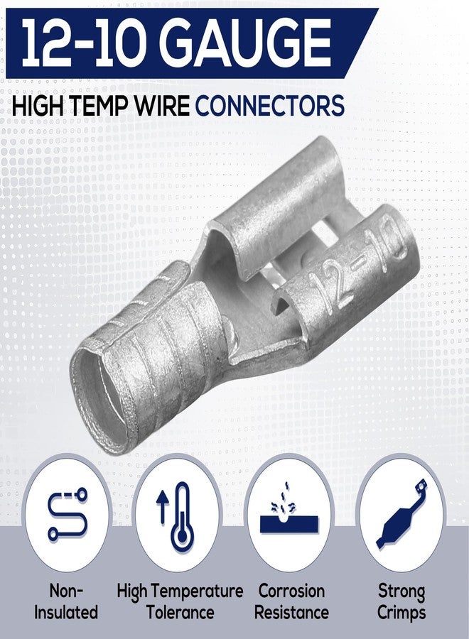 Otoolling 50 Pcs High Temperature Female Non Insulated Spade Connectors, 12-10 Gauge Quick Disconnect, 1/4" Female Tab Wire Splice Connectors for Strong Crimps in Electrical Wire Terminals - Image 3