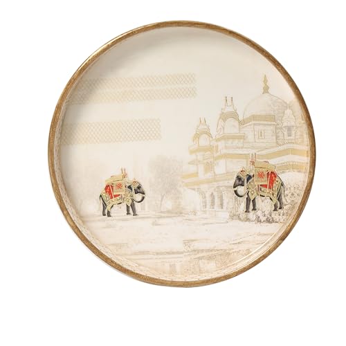 DULI Set of 2 MDF Wood Trays Enamel Coated| Round Trays Set of 2 | Serving Trays | Wooden Tray | Kitchen&Dining Decorative | Resin Tray | 7x7, 9 x 9 inches (SmSetof2Rd-WhiteElephant) - Image 5