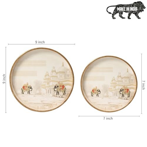 DULI Set of 2 MDF Wood Trays Enamel Coated| Round Trays Set of 2 | Serving Trays | Wooden Tray | Kitchen&Dining Decorative | Resin Tray | 7x7, 9 x 9 inches (SmSetof2Rd-WhiteElephant) - Image 2