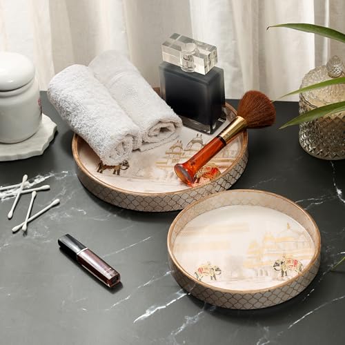DULI Set of 2 MDF Wood Trays Enamel Coated| Round Trays Set of 2 | Serving Trays | Wooden Tray | Kitchen&Dining Decorative | Resin Tray | 7x7, 9 x 9 inches (SmSetof2Rd-WhiteElephant) - Image 3
