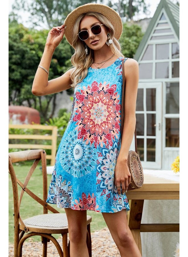 SimpleFun Womens Easter Dress with Pockets Cotton Sundresses Summer Sleeveless Dresses Bohemina Blue S, 05 Bohemia Light Blue, S - Image 2