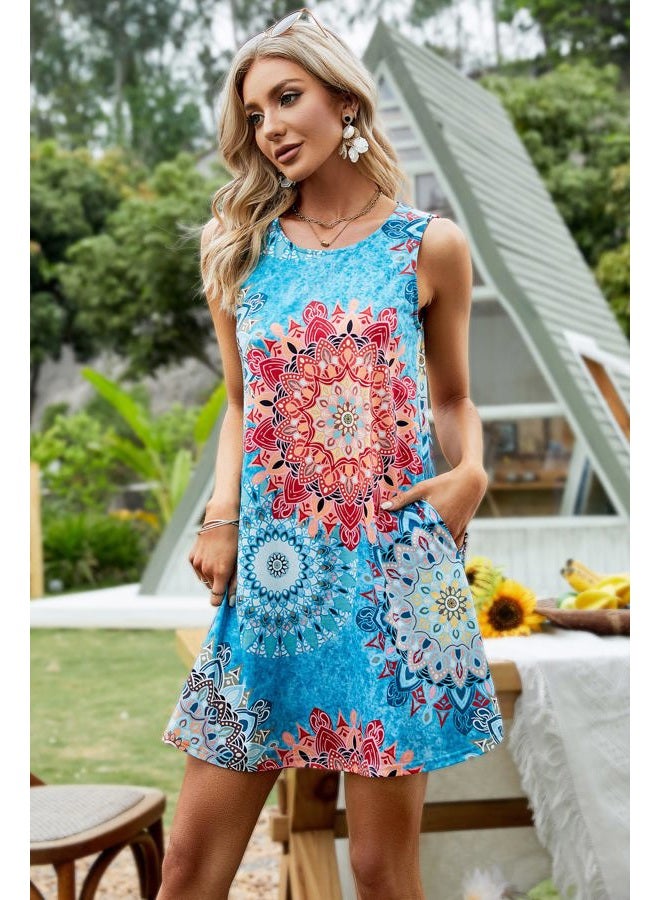 SimpleFun Womens Easter Dress with Pockets Cotton Sundresses Summer Sleeveless Dresses Bohemina Blue S, 05 Bohemia Light Blue, S - Image 4