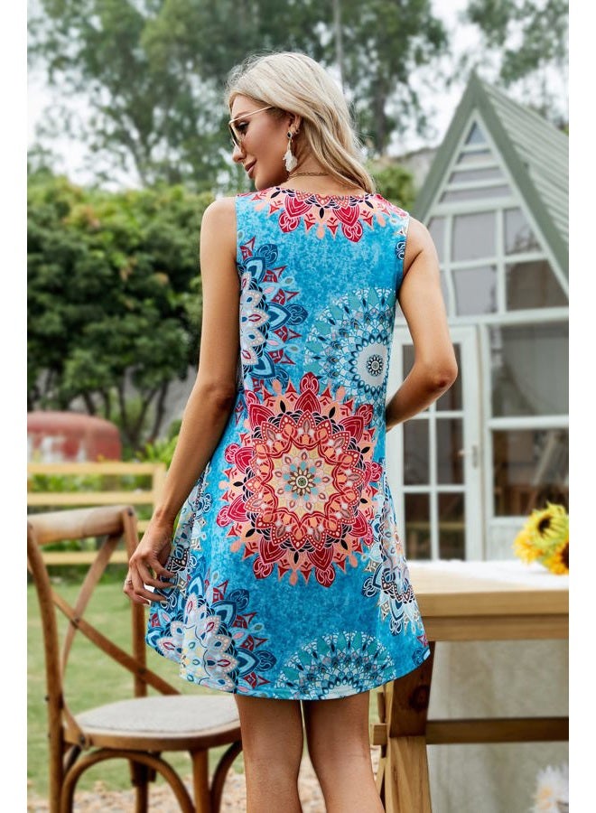 SimpleFun Womens Easter Dress with Pockets Cotton Sundresses Summer Sleeveless Dresses Bohemina Blue S, 05 Bohemia Light Blue, S - Image 5