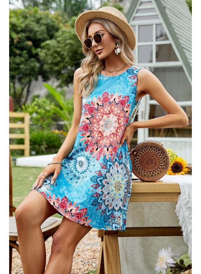 SimpleFun Womens Easter Dress with Pockets Cotton Sundresses Summer Sleeveless Dresses Bohemina Blue S, 05 Bohemia Light Blue, S - Image 3